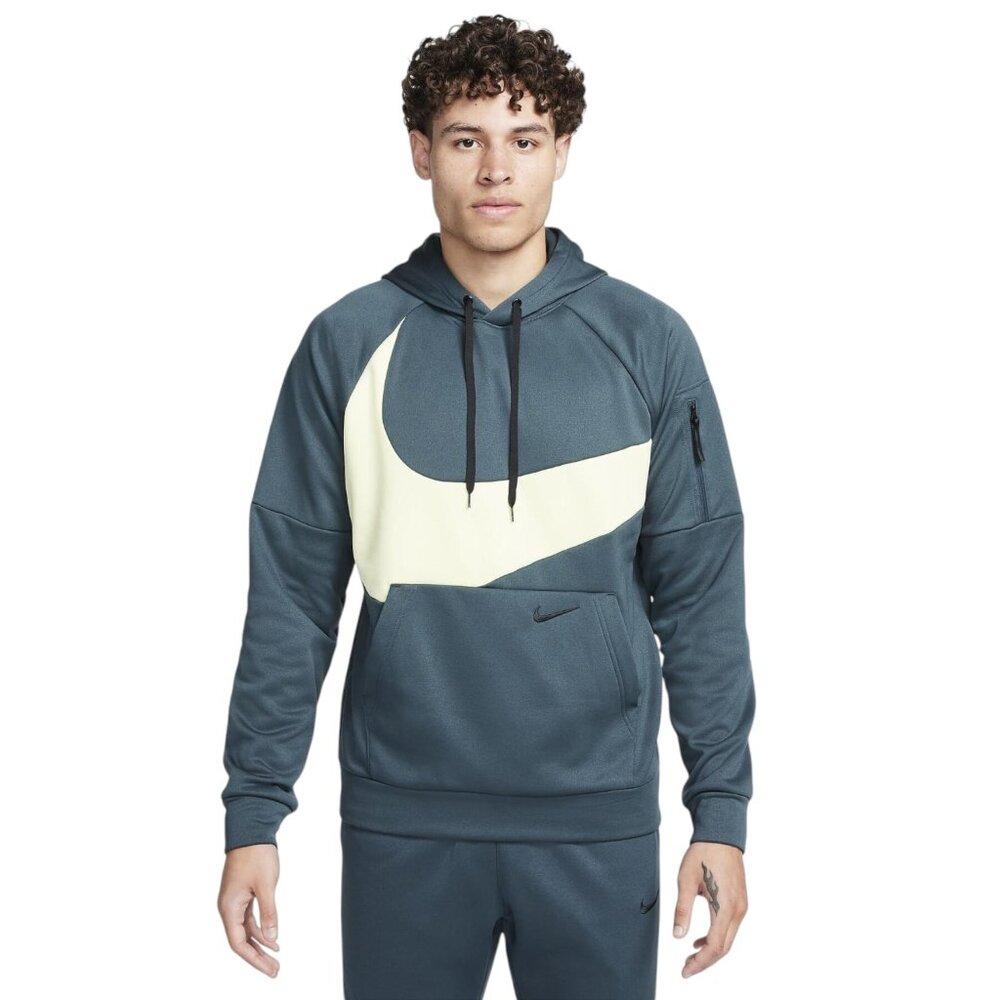 Nike Big Swoosh Therma-Fit Men's Hoodie Jungle Green/Lemon Twist Sweatshirt NWT